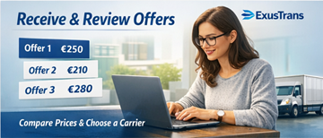 Privatperson som granskar transportofferter från transportörer på ExusTrans-plattformen